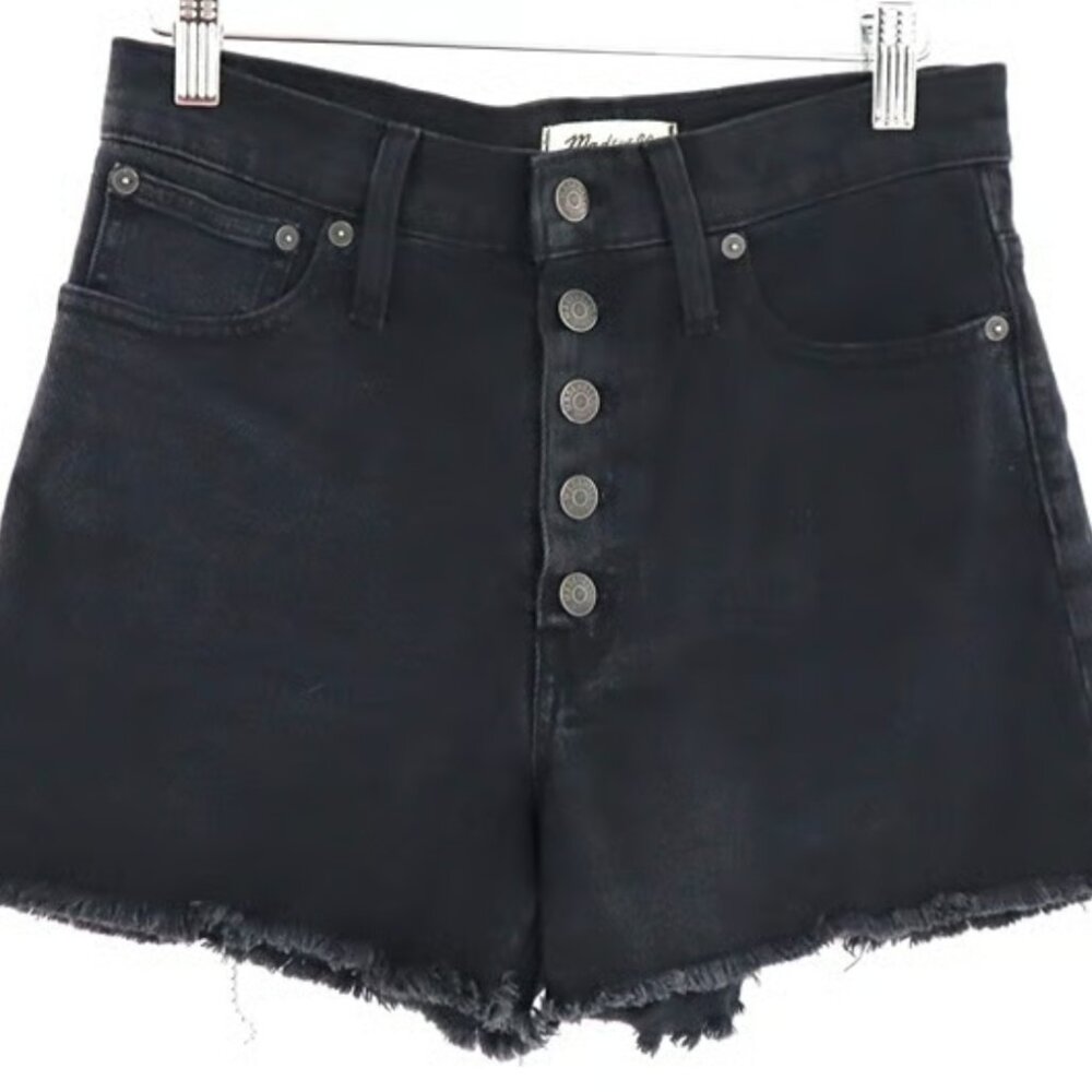 Madewell High-Rise Button-Fly Denim Shorts In Black, Size 26